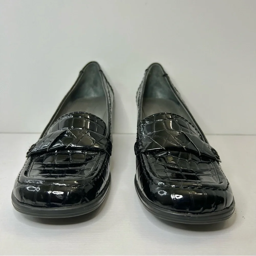 Bandolino Crocodile Texture Black Patent Leather Chunky Loafers Size 8 1/2